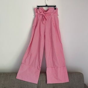 Zara Pink and White Striped Wide Leg Paper Bag Pants